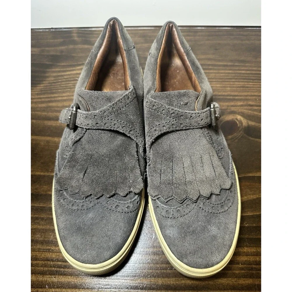 FRYE Women's Gemma Kiltie Smoke Gray Suede Slip On Sneaker Shoes US‎ 7.5